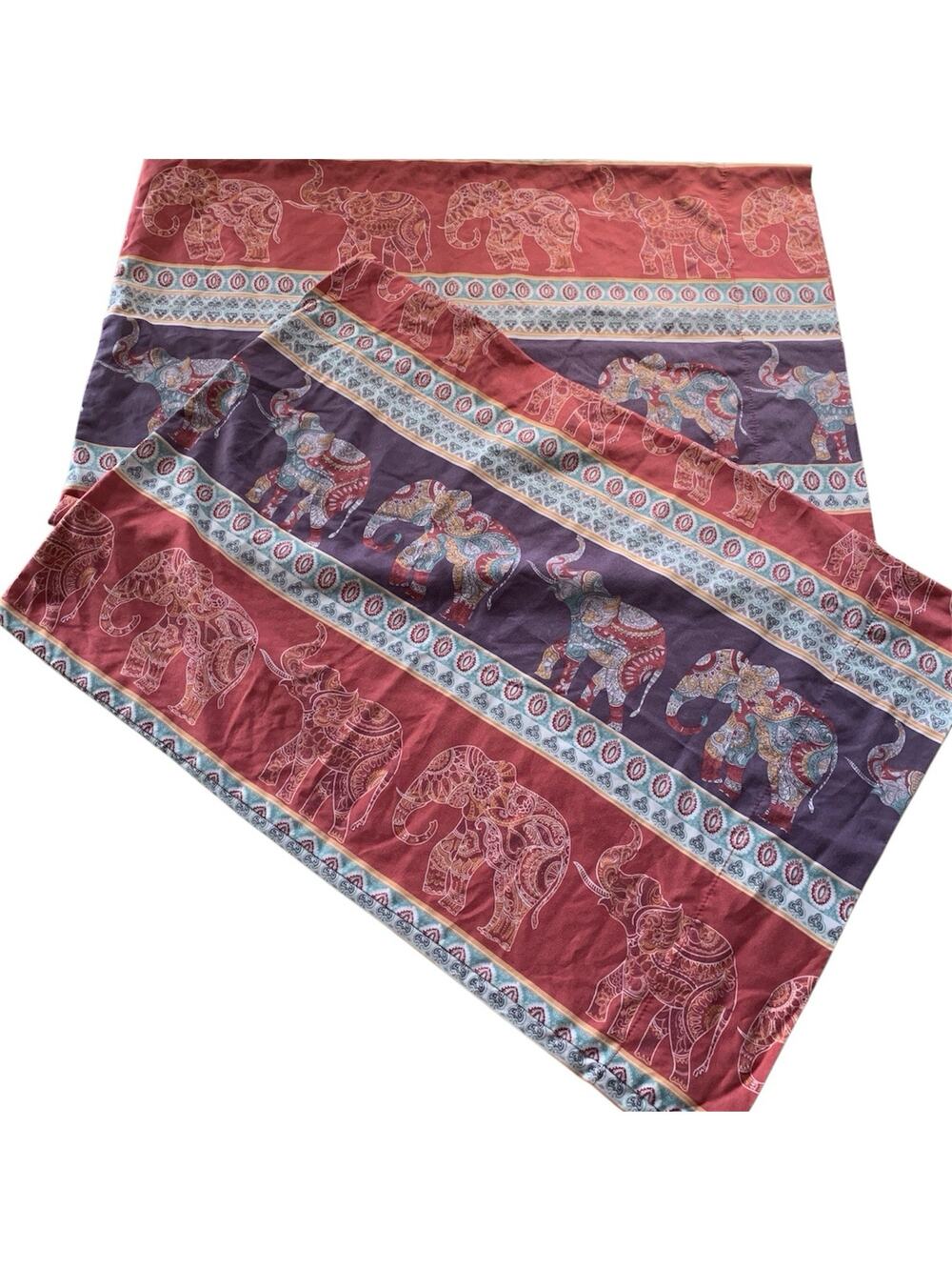 Set of 2 Boho Elephant Pillowcases Purple Rose Microfiber Standard Queen Size